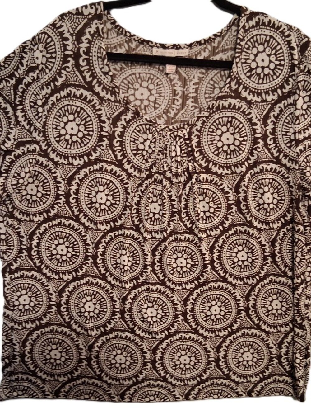 JM Collection Women's Blouse Size 1X Brown and White Mandalas Dressy Work